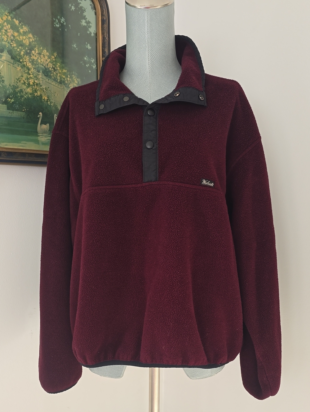 Woolrich | Burgundy Snap-Placket Fleece Pullover